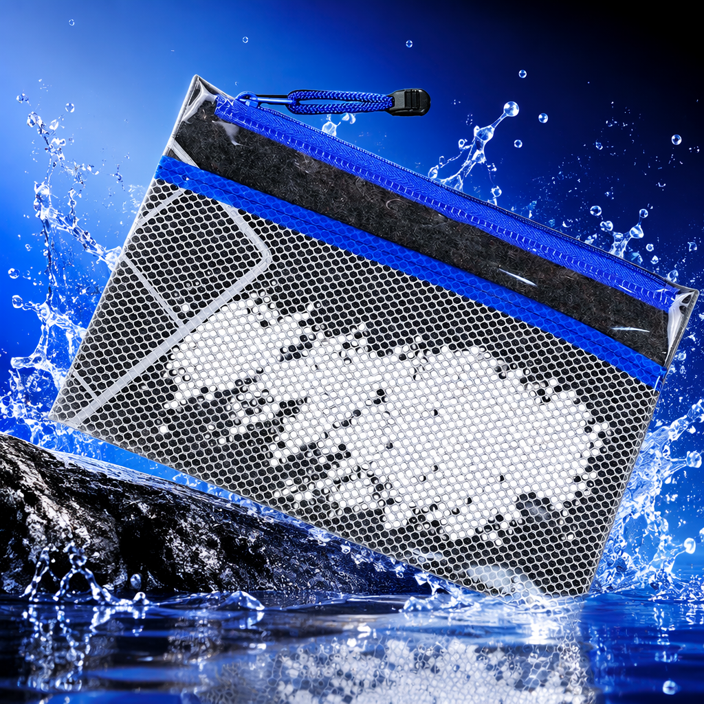 Blue zipper transparent mesh bag, large-capacity storage bag, clothes, underwear and socks sorting bag Specification image