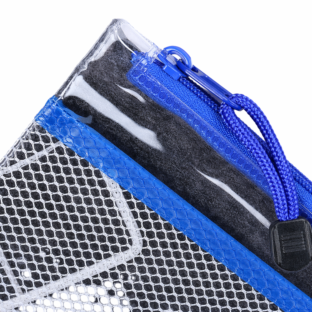 Blue zipper transparent mesh bag, large-capacity storage bag, clothes, underwear and socks sorting bag Application Scenario