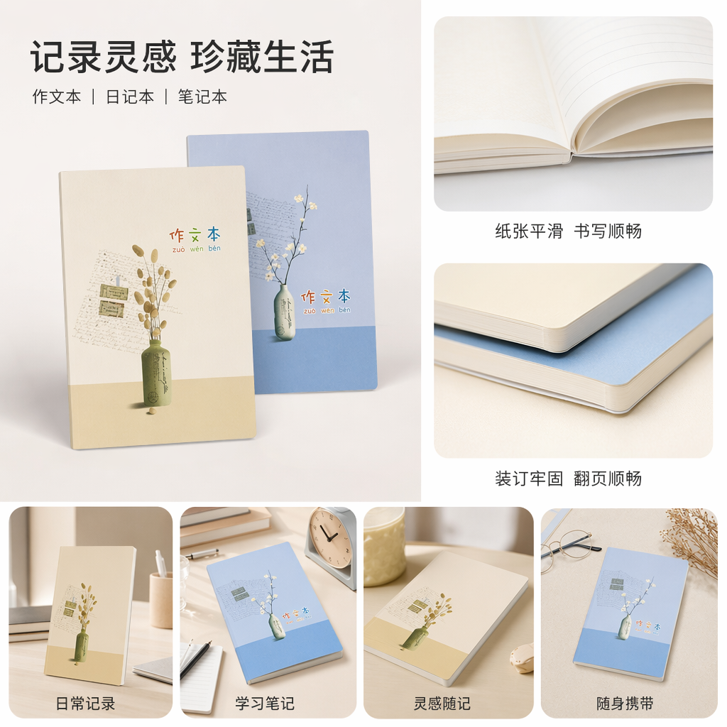 米黄色背景绿色花瓶插干花书籍封面设计图