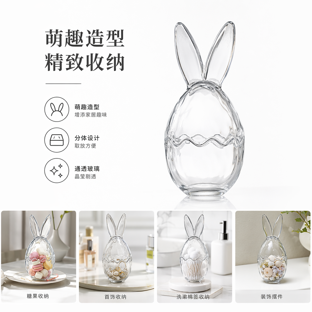 透明兔子造型玻璃摆件家居装饰创意桌面摆设