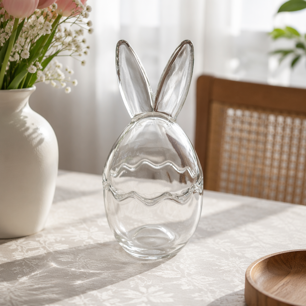 Transparent rabbit-shaped glass decorative items for home decoration and creative desktop placement details Picture