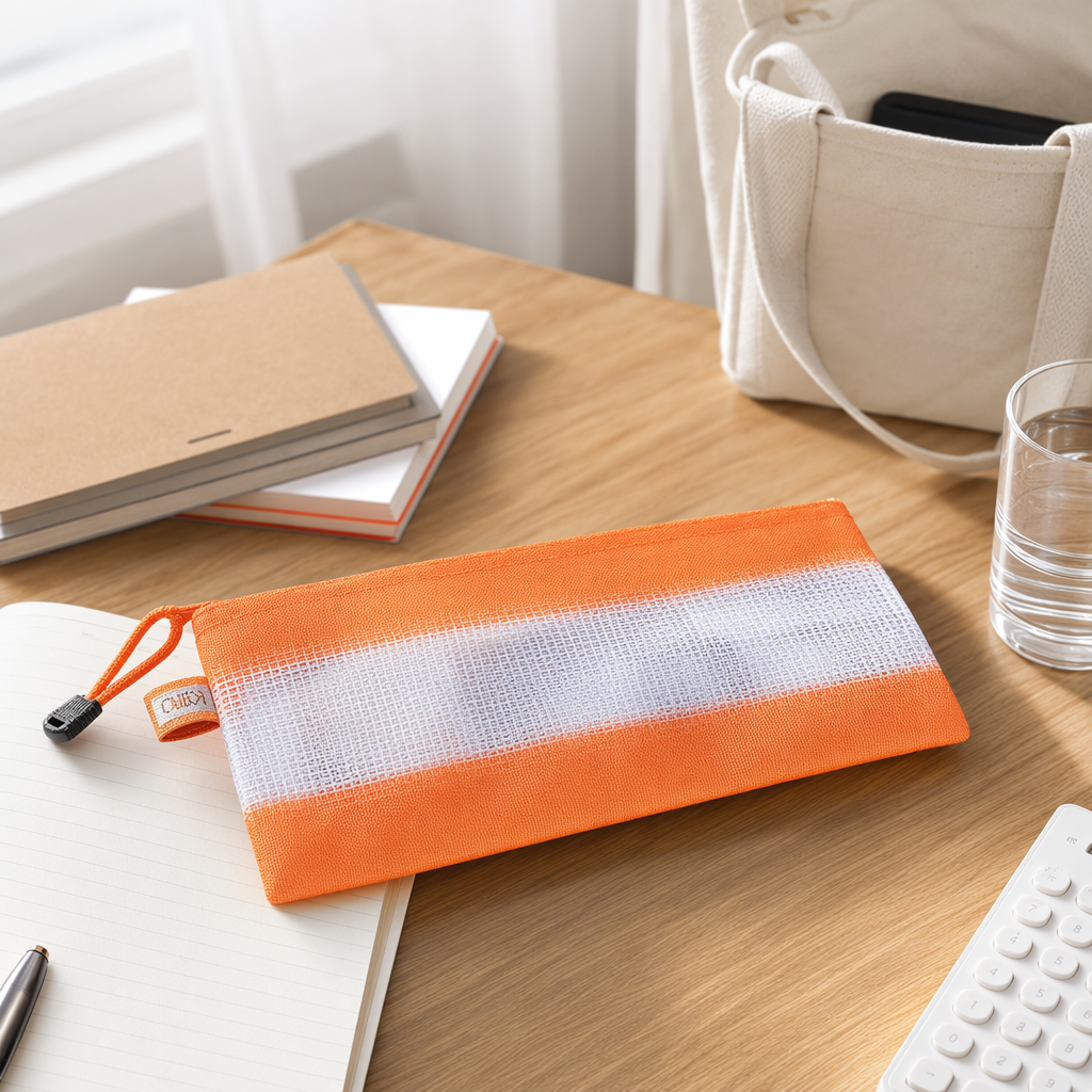 Orange and white color-matched mesh storage bag, breathable and dust-proof household organizing bag details Picture