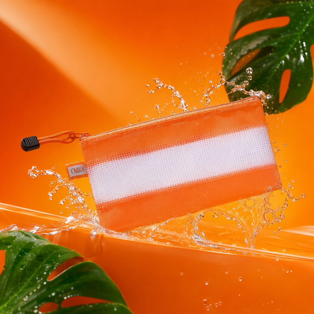 Orange and white color-matched mesh storage bag, breathable and dust-proof household organizing bag Specification image