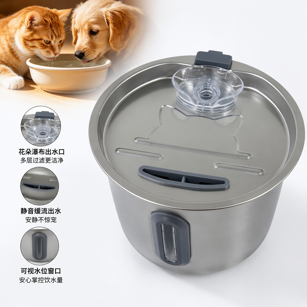 Stainless steel strip-shaped window faucet pet automatic water dispenser, silent and energy-saving, suitable for both cats and dogs