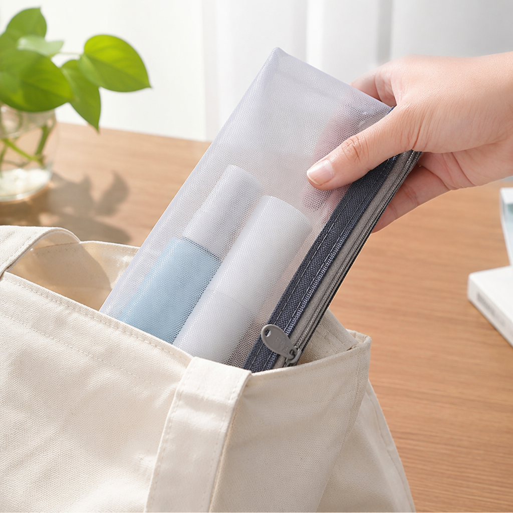 The grey mesh pen case is a simple student stationery storage bag with multiple compartments and a large capacity details Picture