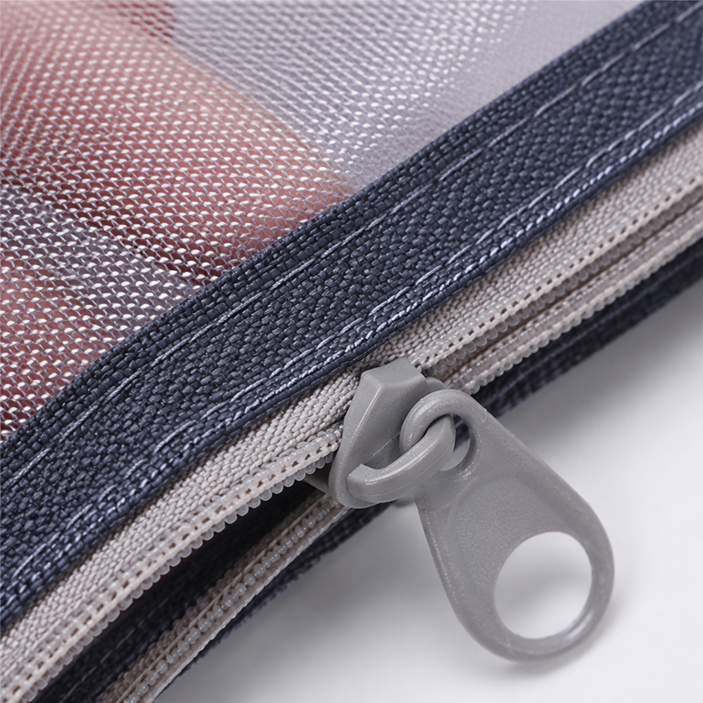 The grey mesh pen case is a simple student stationery storage bag with multiple compartments and a large capacity Application Scenario
