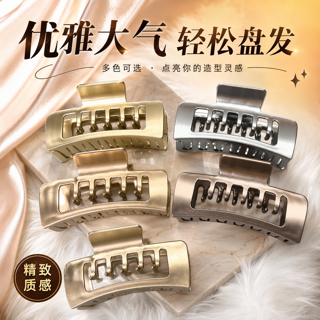 Gold and silver dual-color hair clips are fashionable, simple and versatile women's headwear Specification image