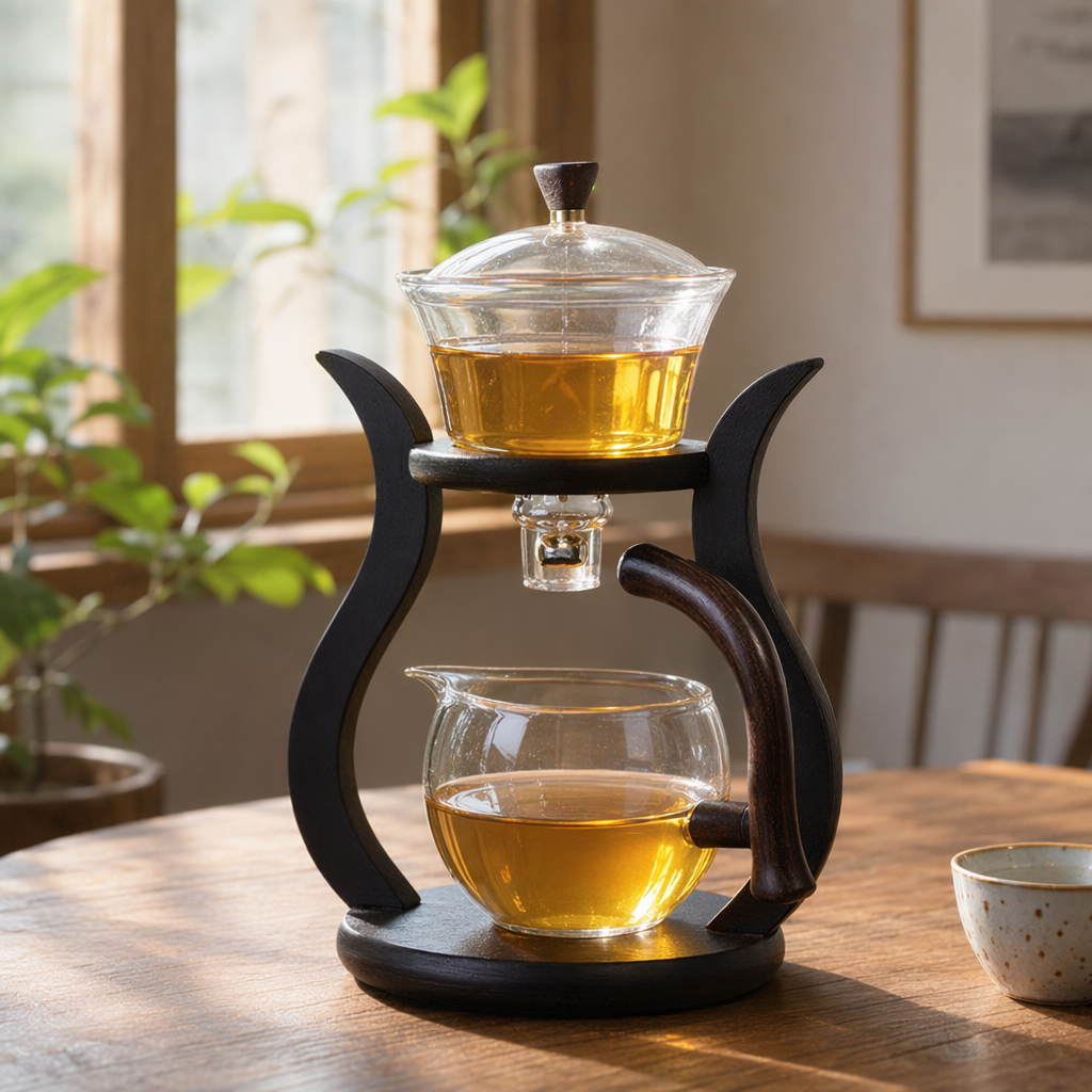 Black stand glass tea set, teapot and tea cup combination, high borosilicate heat-resistant transparent details Picture