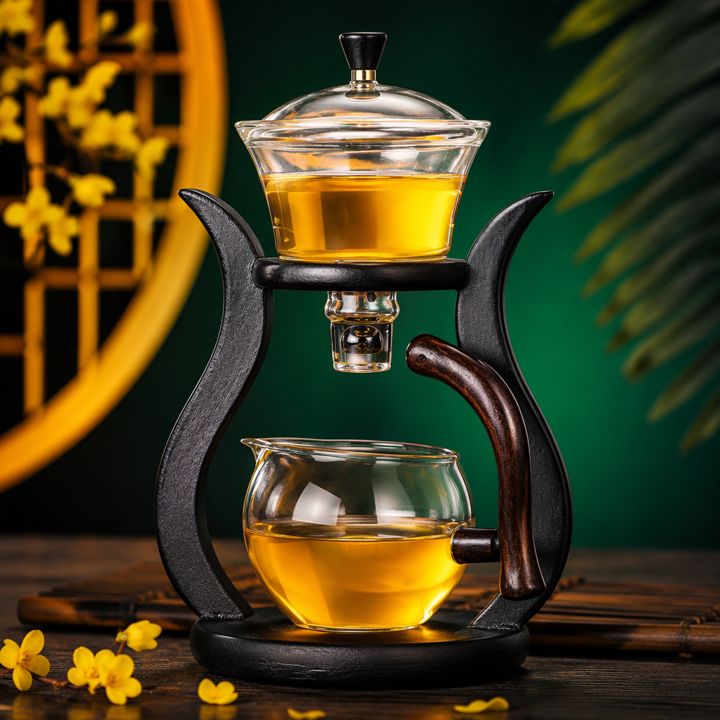 Black stand glass tea set, teapot and tea cup combination, high borosilicate heat-resistant transparent Specification image