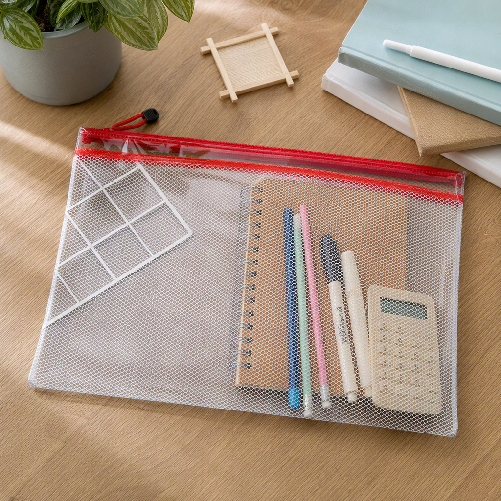 The transparent grid zipper bag, self-standing storage bag, is dust-proof, moisture-proof and reusable details Picture