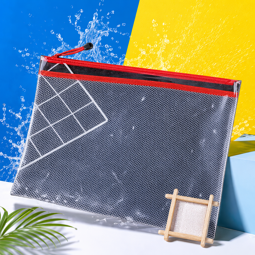 The transparent grid zipper bag, self-standing storage bag, is dust-proof, moisture-proof and reusable Specification image