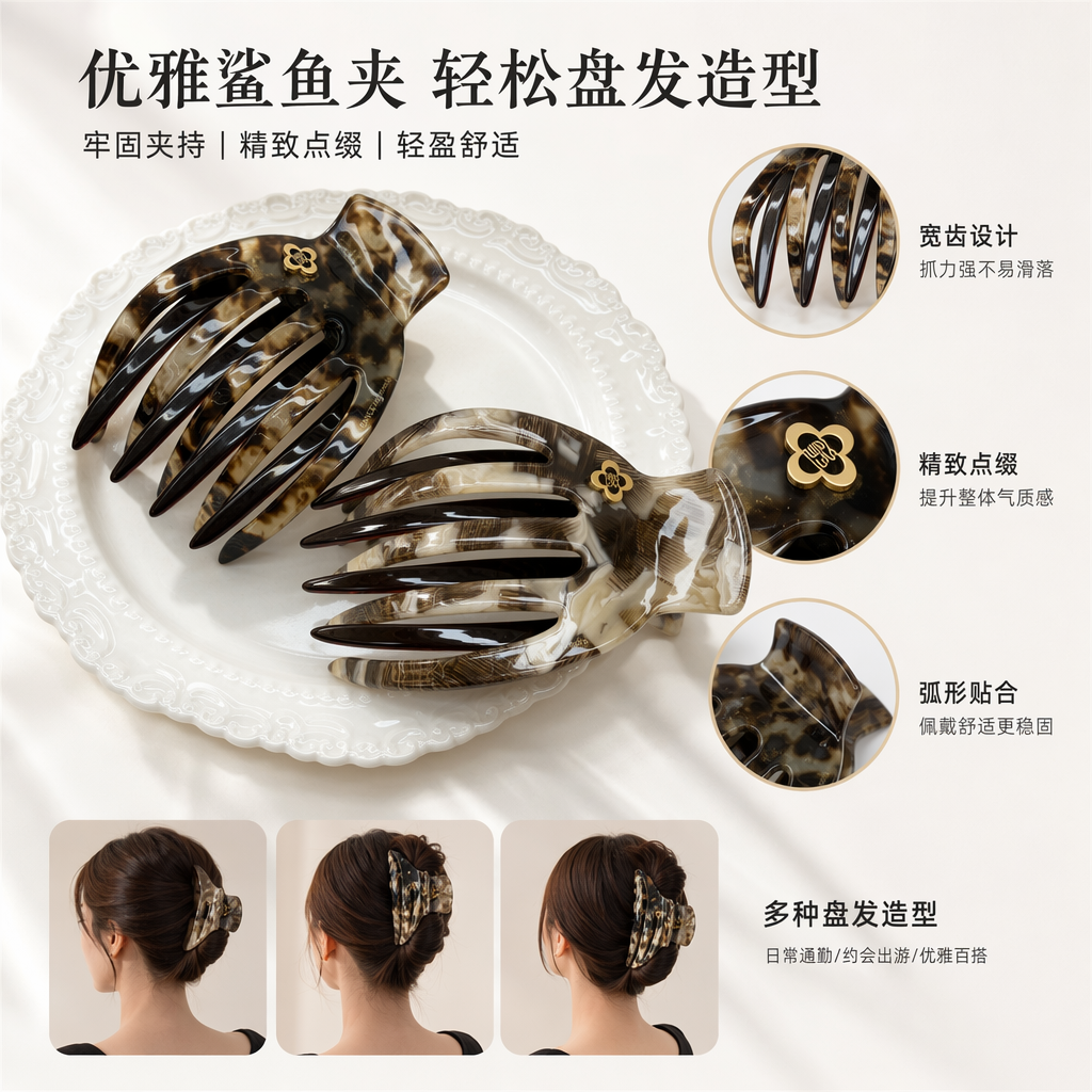 玳瑁色发梳 仿天然纹理防静电按摩梳 宽齿顺发不伤头皮