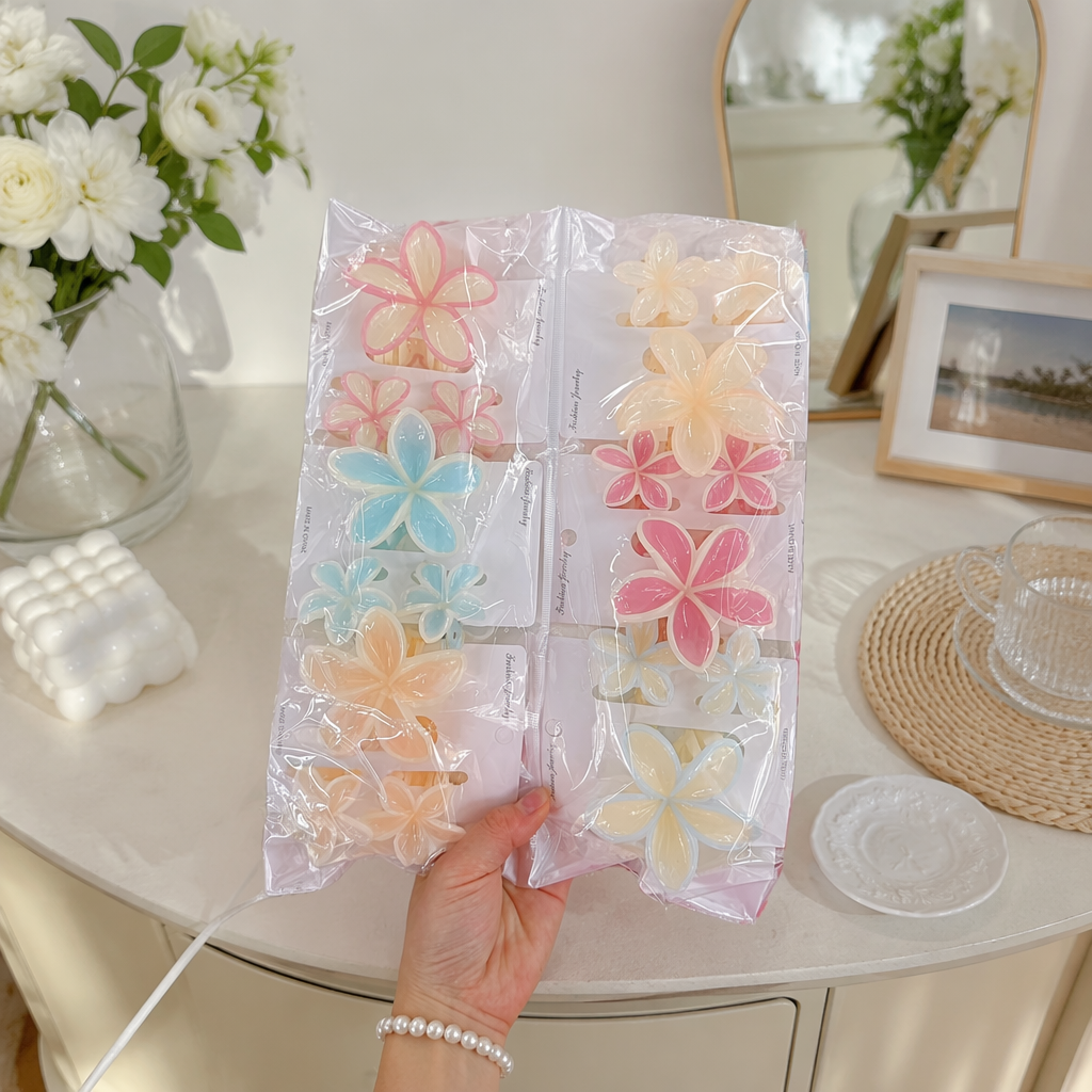 Colorful flower-shaped hairpin set, a variety of cute headwear combinations for girls details Picture