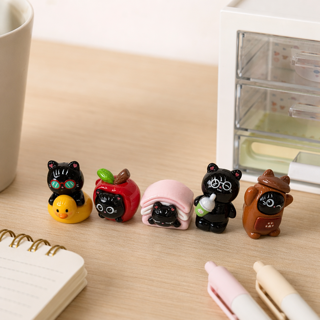 Five cartoon black cat-themed home decoration creative desktop storage items details Picture