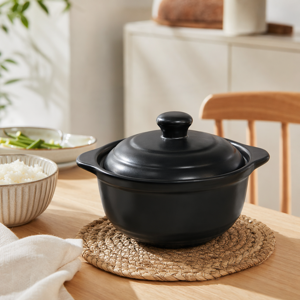 Black clay pot, household stew pot, ceramic soup pot, high-temperature resistant, uncoated stir-frying pot details Picture