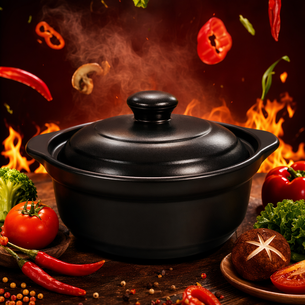 Black clay pot, household stew pot, ceramic soup pot, high-temperature resistant, uncoated stir-frying pot Specification image