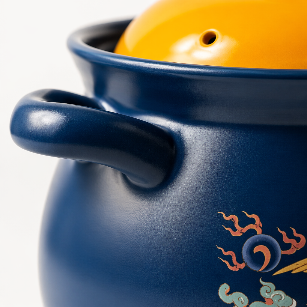 Blue phoenix-patterned ceramic stew pot, a household clay pot for making soup, is heat-resistant and heat-resistant with multiple functions Application Scenario