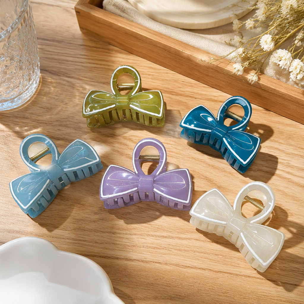 Colorful bow hair clips, cute headwear for girls, sweet style small hair clips details Picture