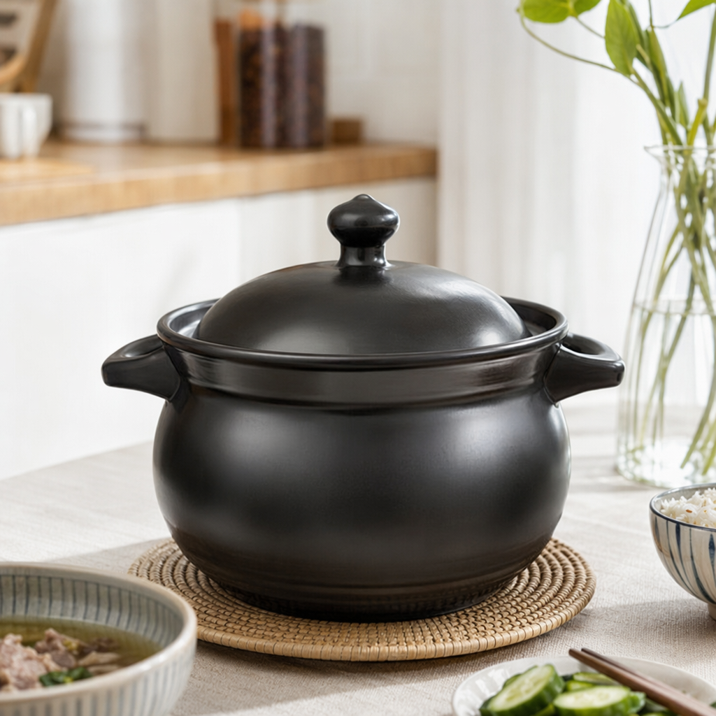 Black clay pot, household stew pot, ceramic soup pot, high-temperature resistant health pot details Picture