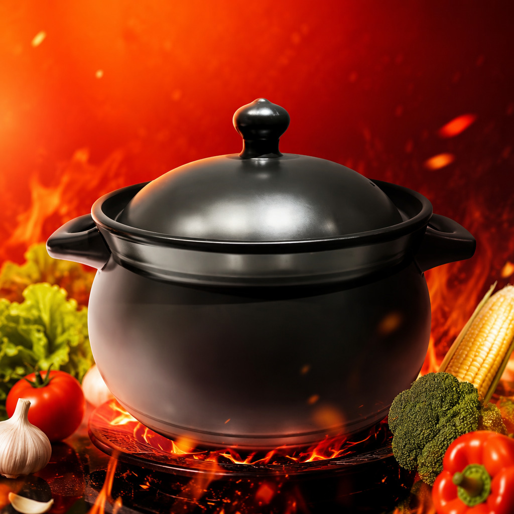 Black clay pot, household stew pot, ceramic soup pot, high-temperature resistant health pot Specification image