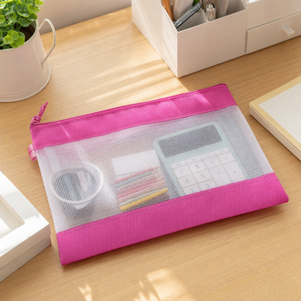 Pink mesh storage bag, breathable and dust-proof home organizing bag, foldable and portable storage bag details Picture