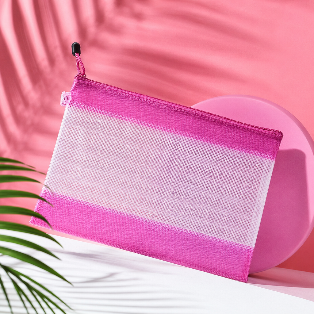 Pink mesh storage bag, breathable and dust-proof home organizing bag, foldable and portable storage bag Specification image