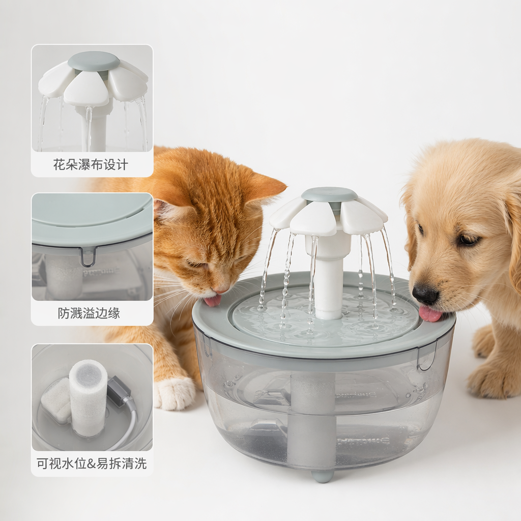 Petal-shaped waterfall shaped pp material pet intelligent automatic water dispenser