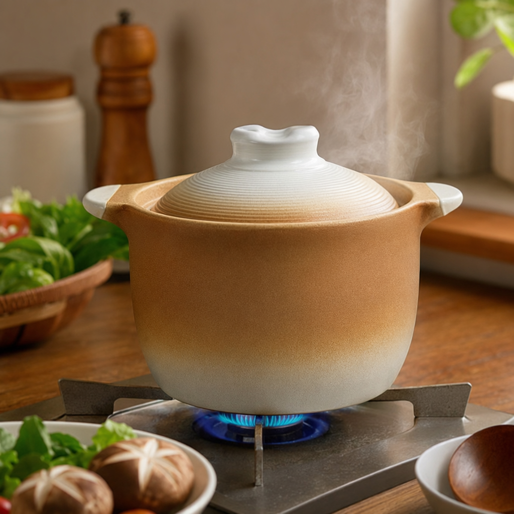 The brown gradient ceramic stew pot is a household multi-functional clay pot that can withstand high temperatures for making soup and stir-frying details Picture