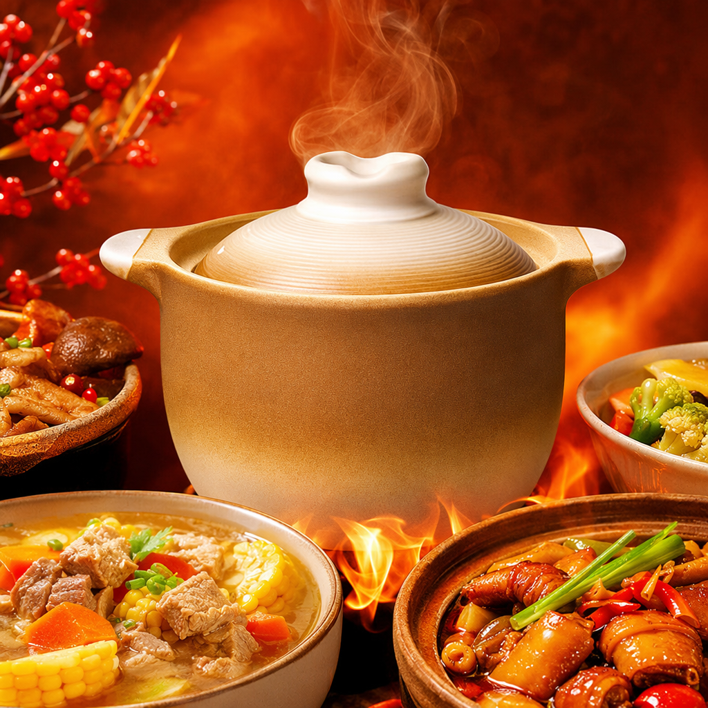 The brown gradient ceramic stew pot is a household multi-functional clay pot that can withstand high temperatures for making soup and stir-frying Specification image