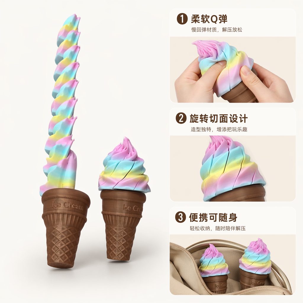 Rainbow-colored ice cream cones, creative shapes, children's snacks, summer cold drinks