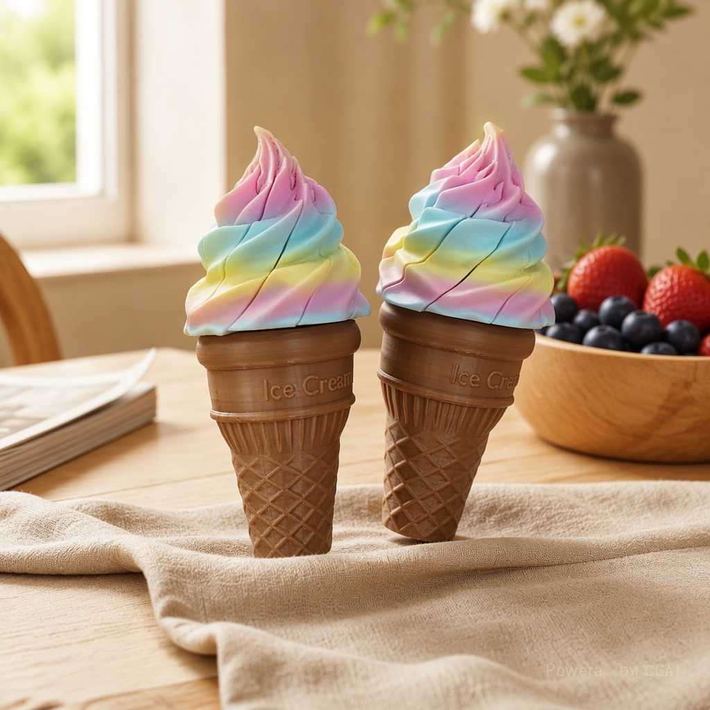 Rainbow-colored ice cream cones, creative shapes, children's snacks, summer cold drinks details Picture