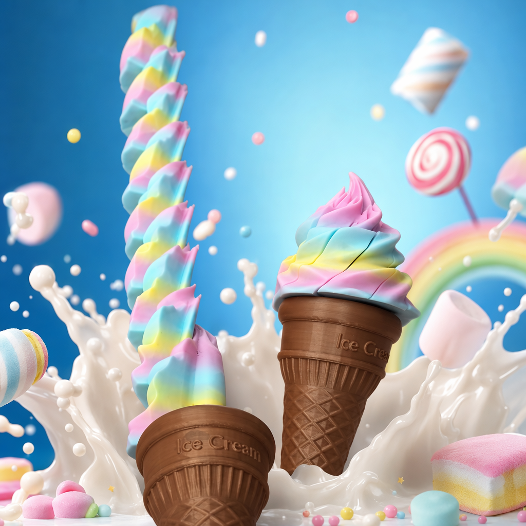 Rainbow-colored ice cream cones, creative shapes, children's snacks, summer cold drinks Specification image