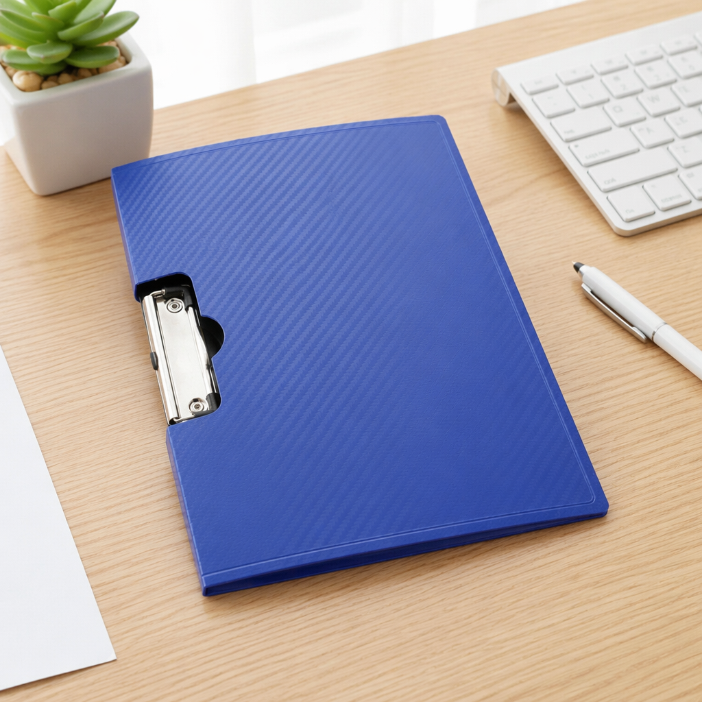 Blue carbon fiber textured folder, A4 office storage, waterproof, wear-resistant, business and simple details Picture