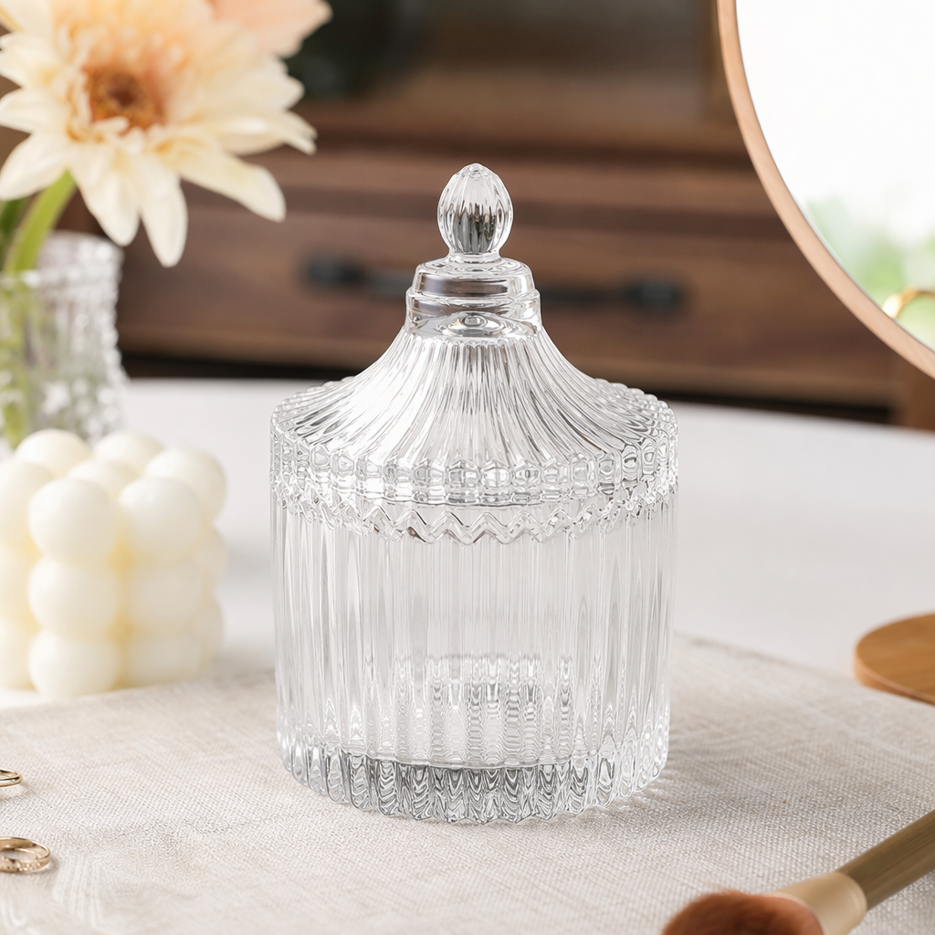 Transparent glass mini yurt candy jar home decoration candy storage jar details Picture