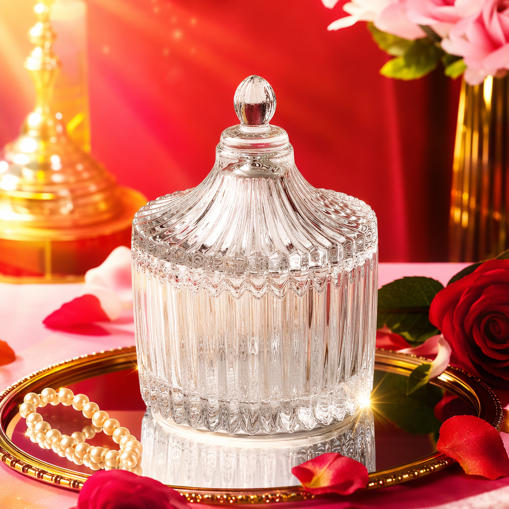 Transparent glass mini yurt candy jar home decoration candy storage jar Specification image