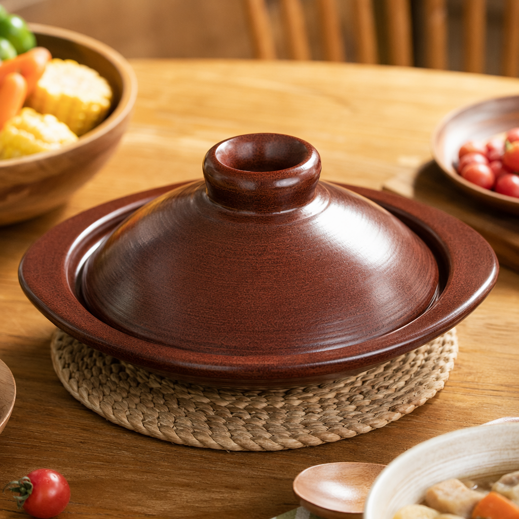 Dark brown handcrafted earthenware pot, household stewing pot, high-temperature resistant ceramic pot details Picture