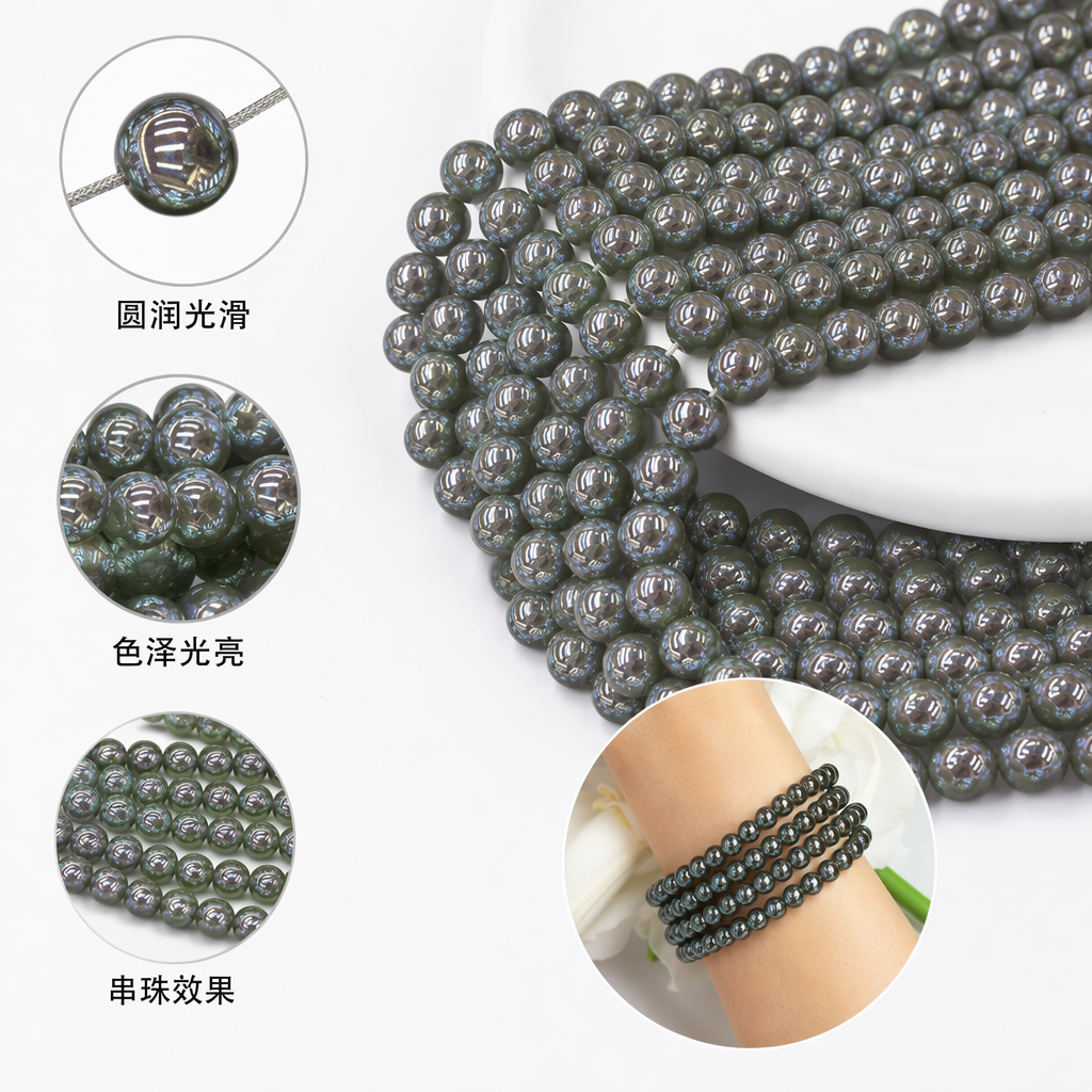 绿色珠子串手工编织天然玉石饰品手链项链套装
