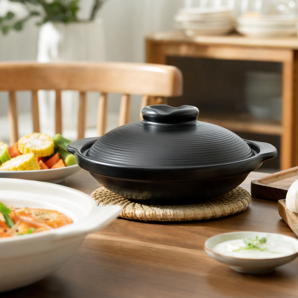 Black earthenware pot, household stew pot, clay pot for making soup, high-temperature resistant, unglazed coarse earthenware pot details Picture