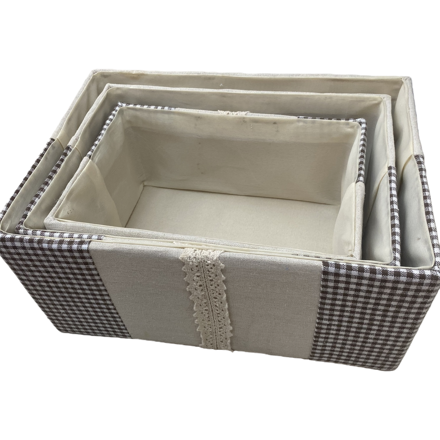 The checkered fabric storage box, multi-functional storage box and home organization box are foldable and portable Item Picture