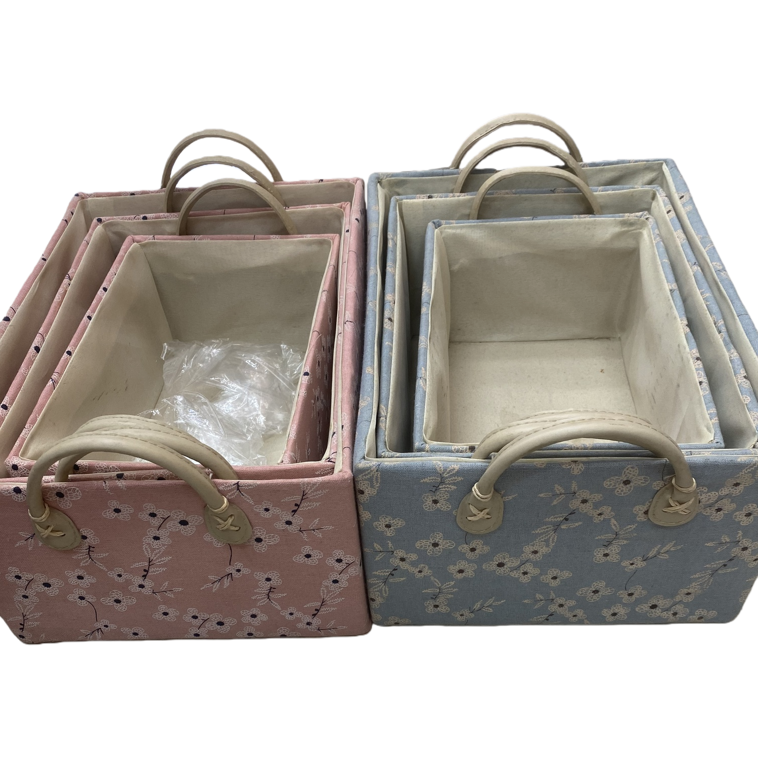 Blue and pink floral fabric storage basket, multi-functional living room and bedroom organization basket Item Picture
