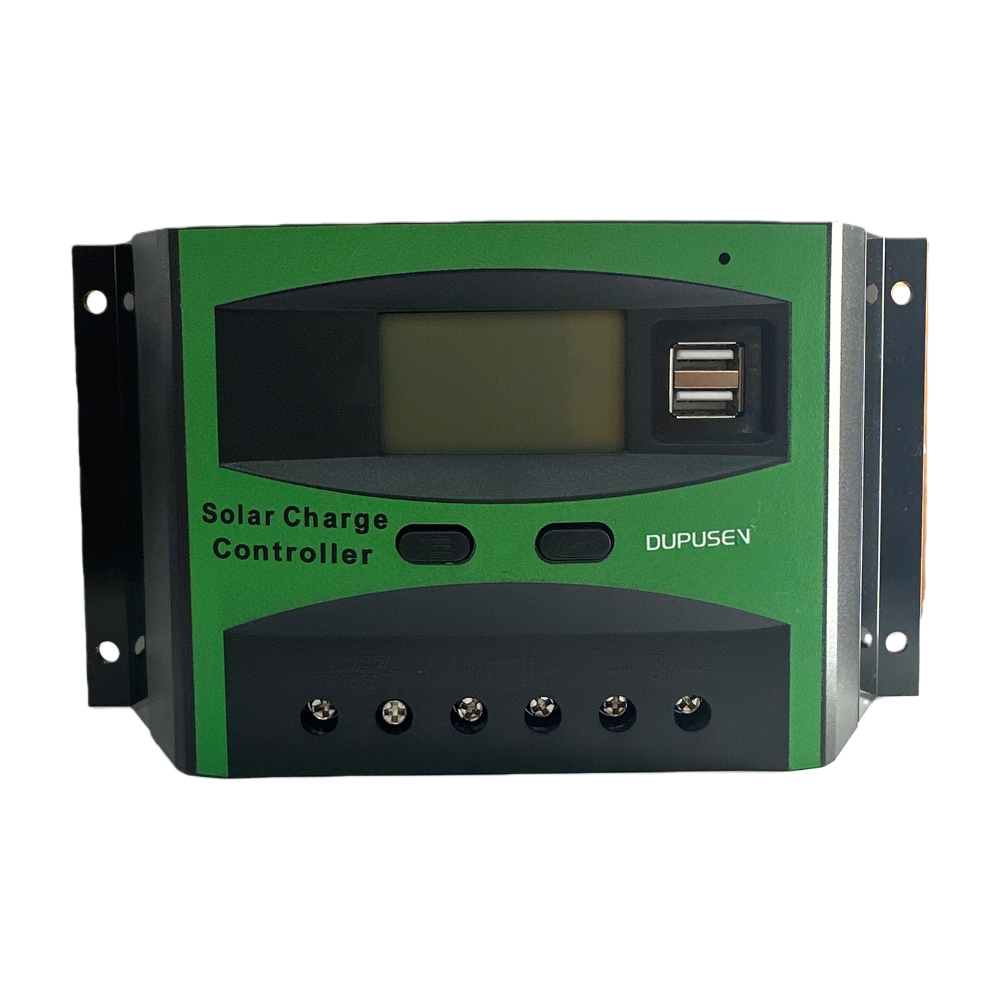 The green solar charging controller features intelligent constant voltage anti-reverse connection and dual voltage compatibility of 12V and 24V Item Picture