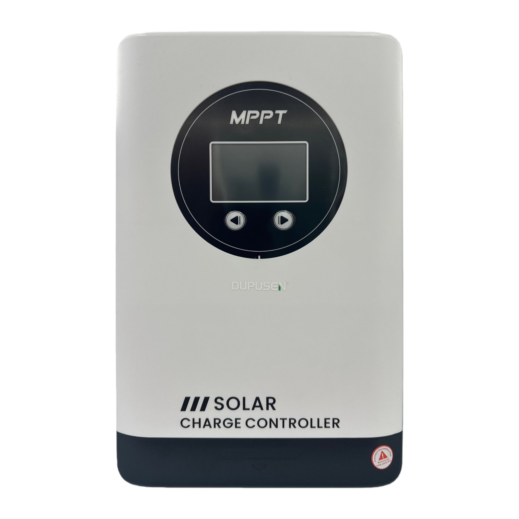 The white solar charging controller features intelligent charge and discharge protection, with dual voltage compatibility of 12V and 24V for MPPT Item Picture