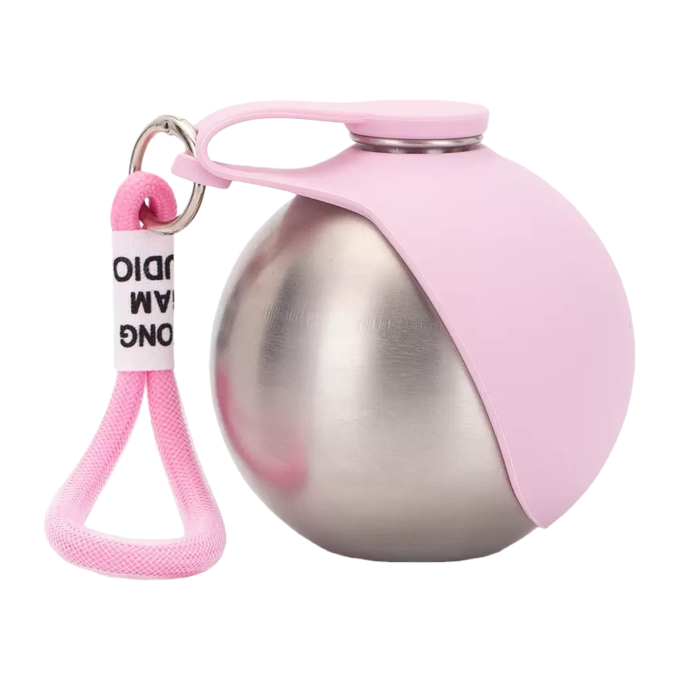 The pink silicone lid stainless steel spherical water cup features a portable and simple design for heat and cold preservation Item Picture