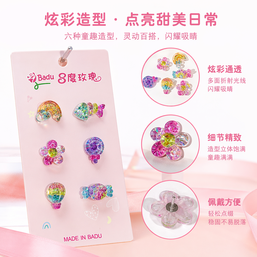 粉色卡片六款彩色亮片饰品套装创意手工装饰材料