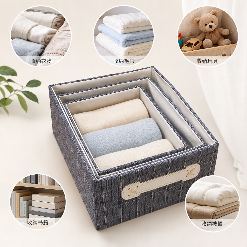 Blue and white checkered storage box, home desktop organization box, simple Nordic-style storage box