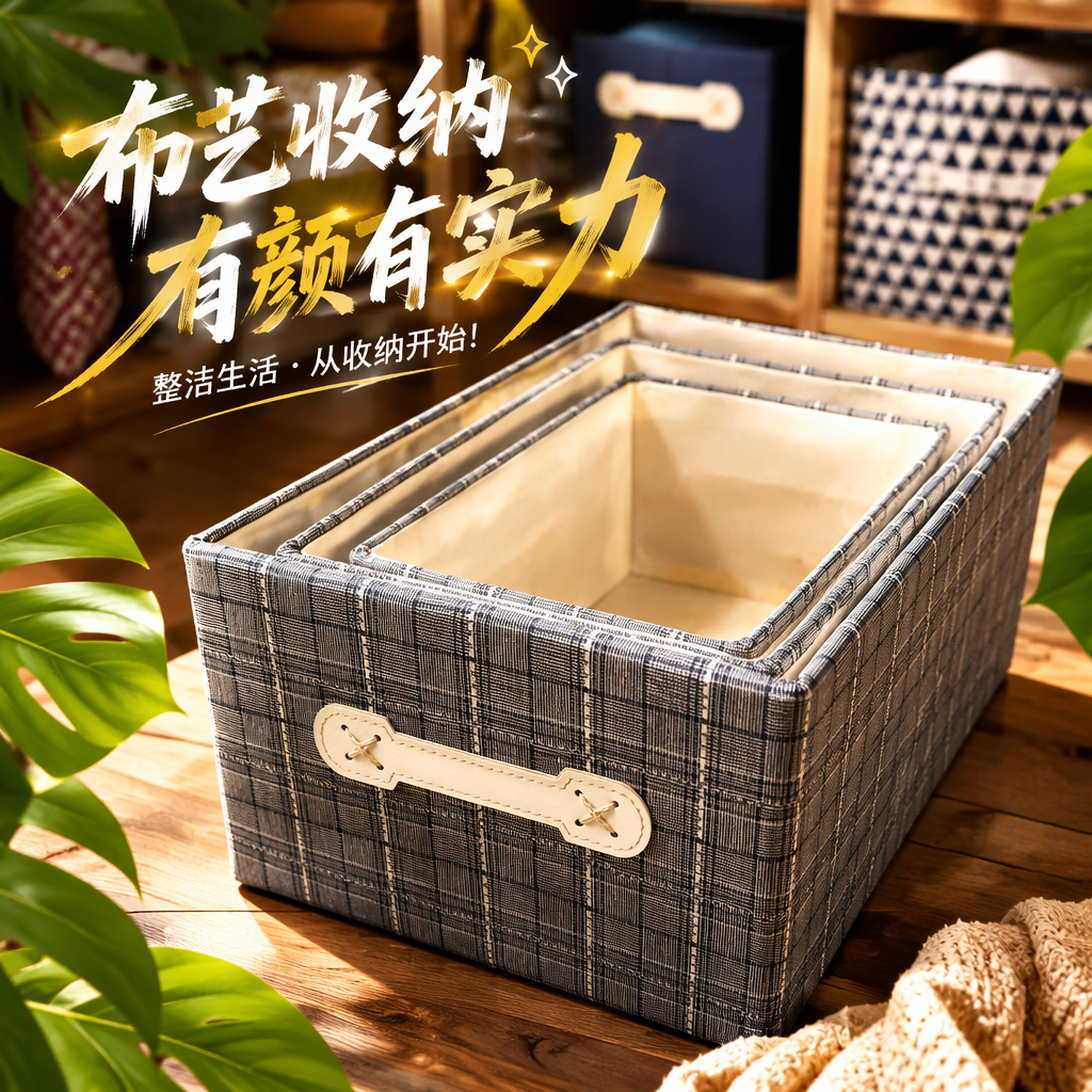 Blue and white checkered storage box, home desktop organization box, simple Nordic-style storage box Specification image