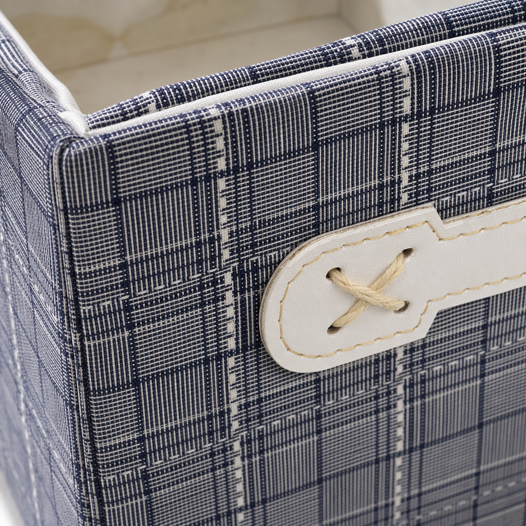 Blue and white checkered storage box, home desktop organization box, simple Nordic-style storage box Application Scenario