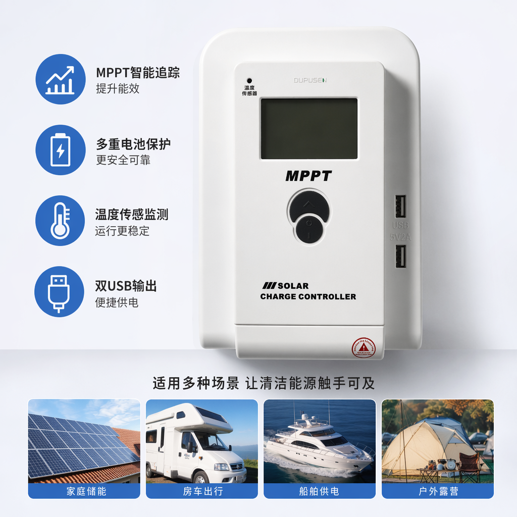 The white MPPT solar charging controller is a dedicated intelligent charging and discharging control system for photovoltaic systems