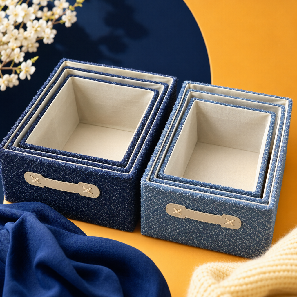 Blue fabric storage box, a home bedroom wardrobe organization wonder, foldable fabric storage box Specification image