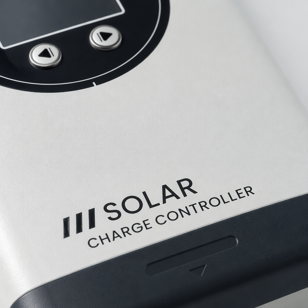 The white solar charging controller features intelligent charge and discharge protection, with dual voltage compatibility of 12V and 24V for MPPT Application Scenario